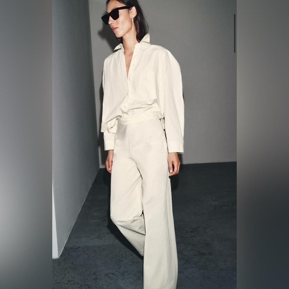 Zara Cream Wide-Leg Pants